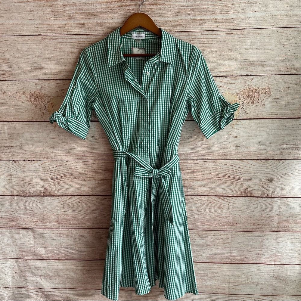 Calvin Klein Green Checkered Midi Dress